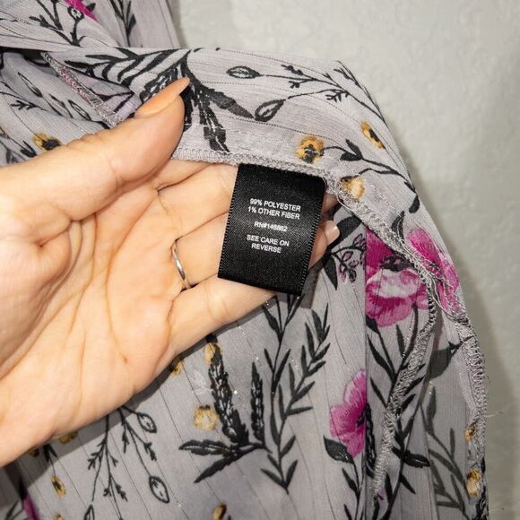 Torrid Gray‎ Flower Sprig Lurex Duster Kimono Size 1/2 - Picture 8 of 10